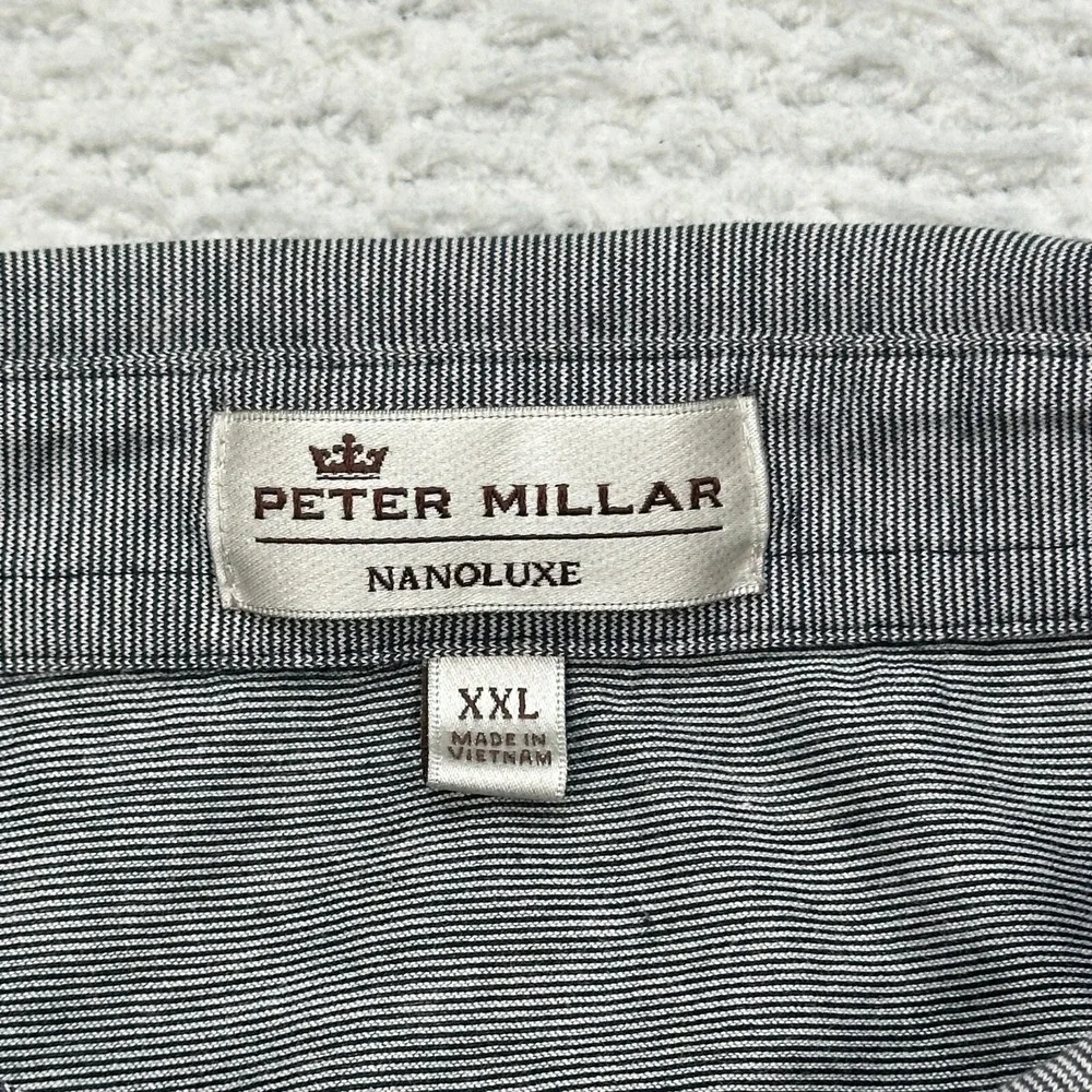 Peter Millar Nanoluxe Men's XXL Gray Striped Polo Shirt Casual Comfort Golf FLAW